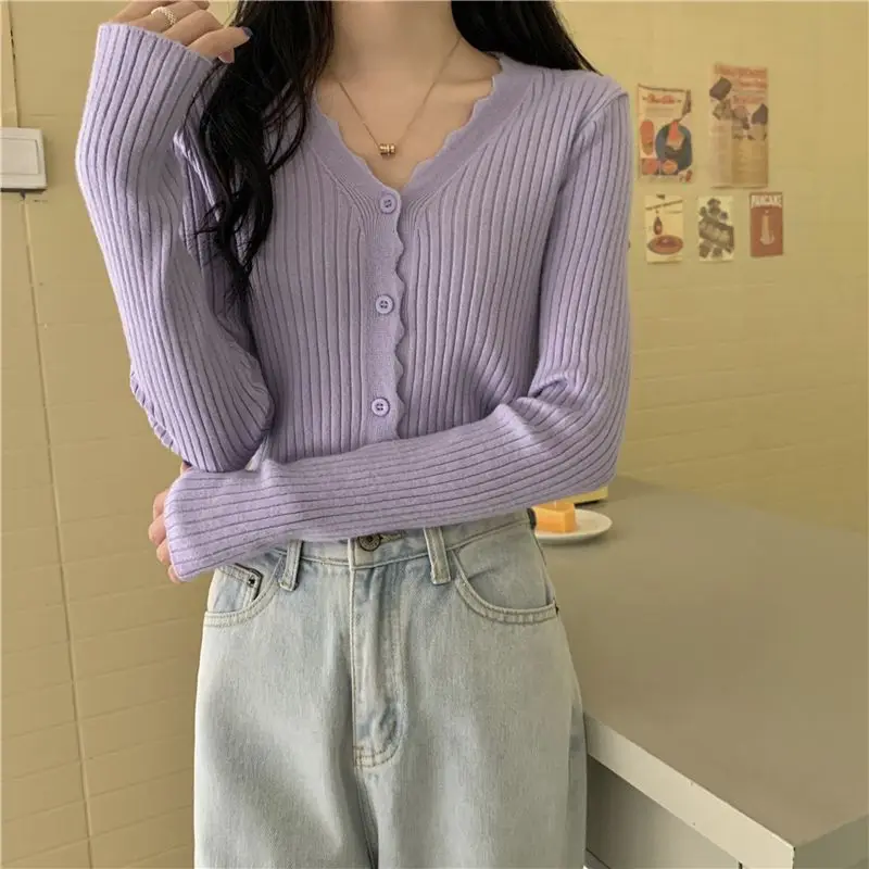 Autumn New Stripe Jacket Cardigan Women Single Breasted V-neck Cardigans for Woman Solid Color Soft Long Sleeve Sweater Mujer