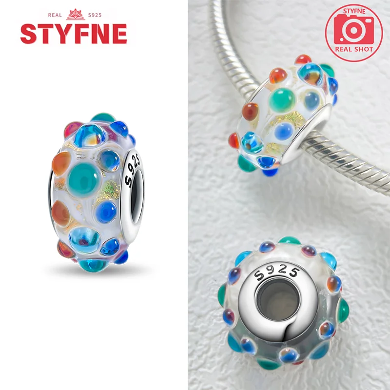 Farbige Muranoglasperlen aus 925er-Sterlingsilber, rund, glänzend, passend für Pandora-Original-Armbänder, DIY-Edelschmuck, Geschenk für Frauen – Detail 14