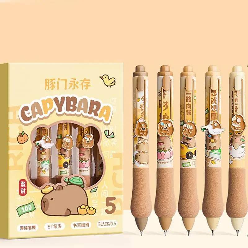 Capybara Gel Pens Smooth Writing Capybara Gel Roller Pens 5X Cartoon Anime Ballpoint Stationery For Women Girls Teacher
