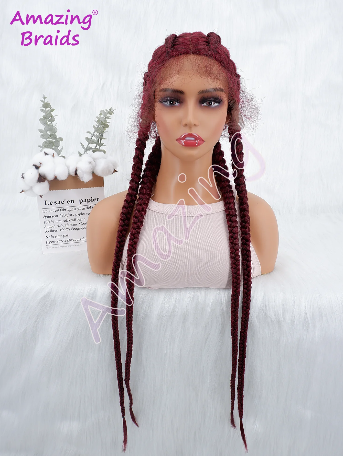 34inch Synthetic Mixed Copper Brown Braided Wig Cornrow Braided Wigs 4xTwist Dutch Braids with Baby Hair Box Braid Wigs