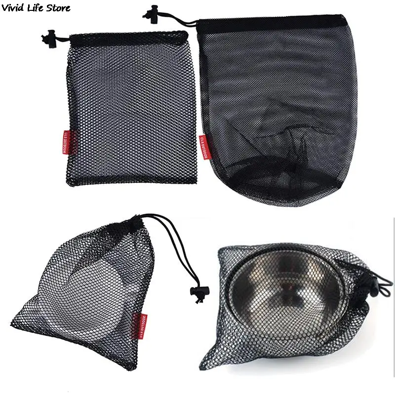 

Durable Nylon Mesh Drawstring Bag for Cutlery Bottle Pot Pan Kettle Mesh Storage Ditty Bag Travel Stuff Sack