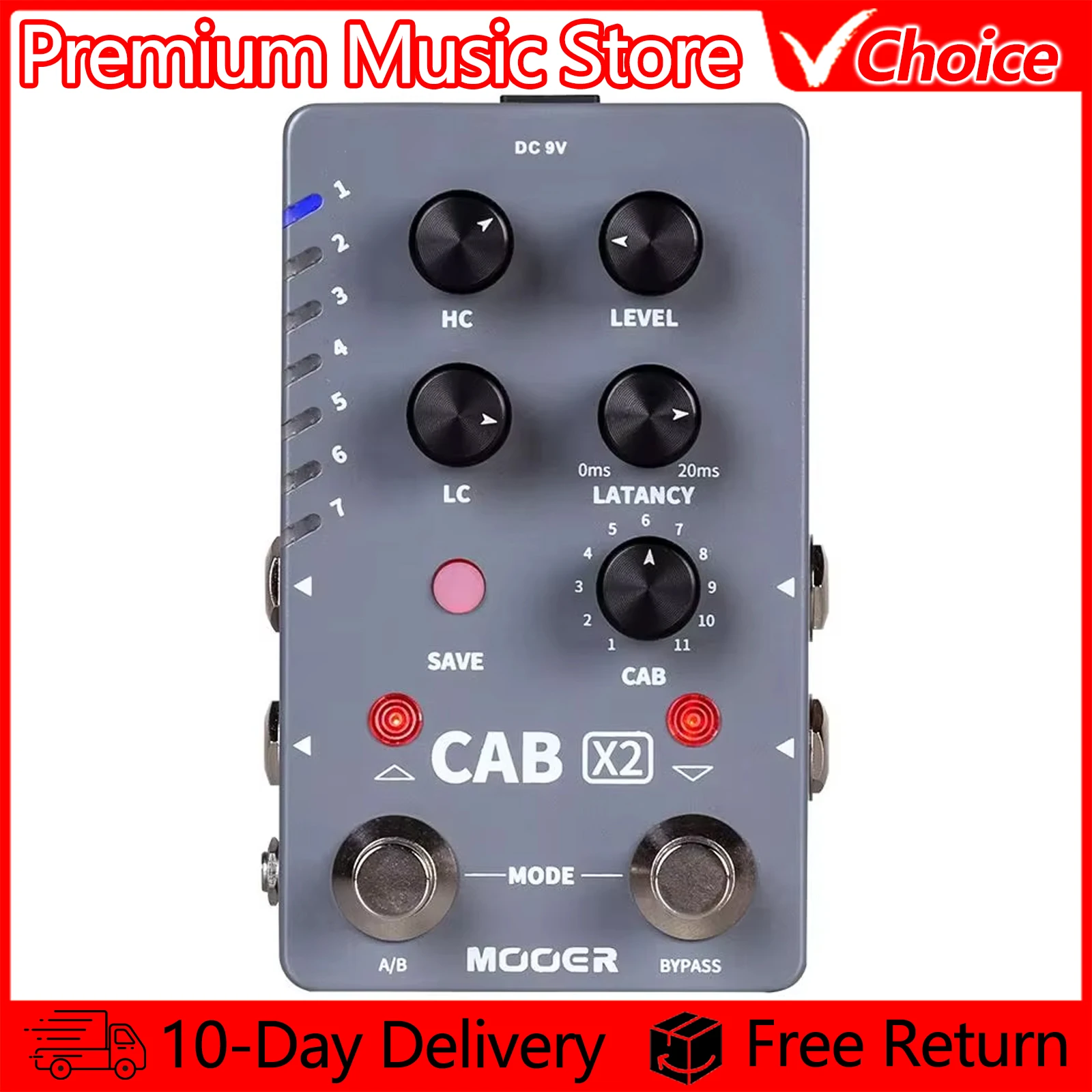 MOOER Guitar Effects Pedal CAB X2 14-Presets 11-Factory IR Stereo IR Cabinet Simulation Pedal Dual Channel Cab Simulation