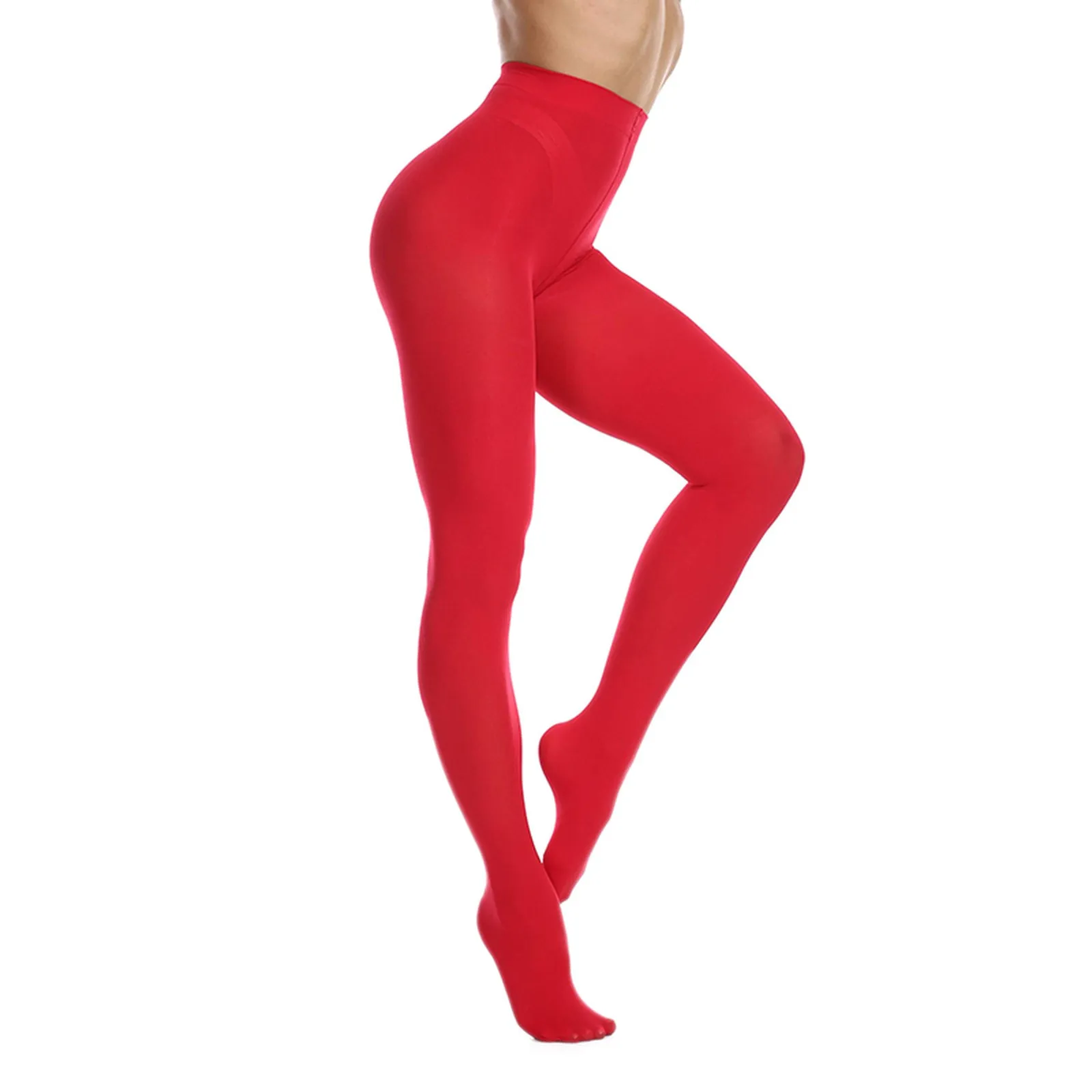 80 Collant morbidi semi opachi tinta unita con piedi Collant traslucido per donna Leggings elasticizzati in pelle a vita alta