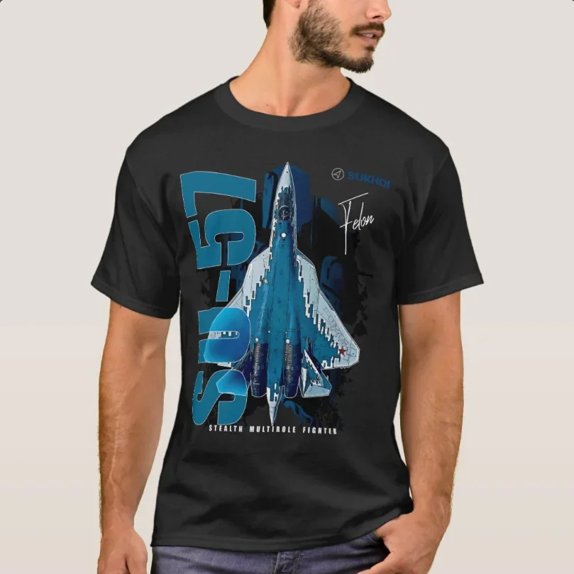 Sukhoi Su-57 Stealth Multirole Fighter Aircraft T-Shirt 100% Cotton O-Neck Summer Short Sleeve Casual Mens T-shirt Size S-3XL