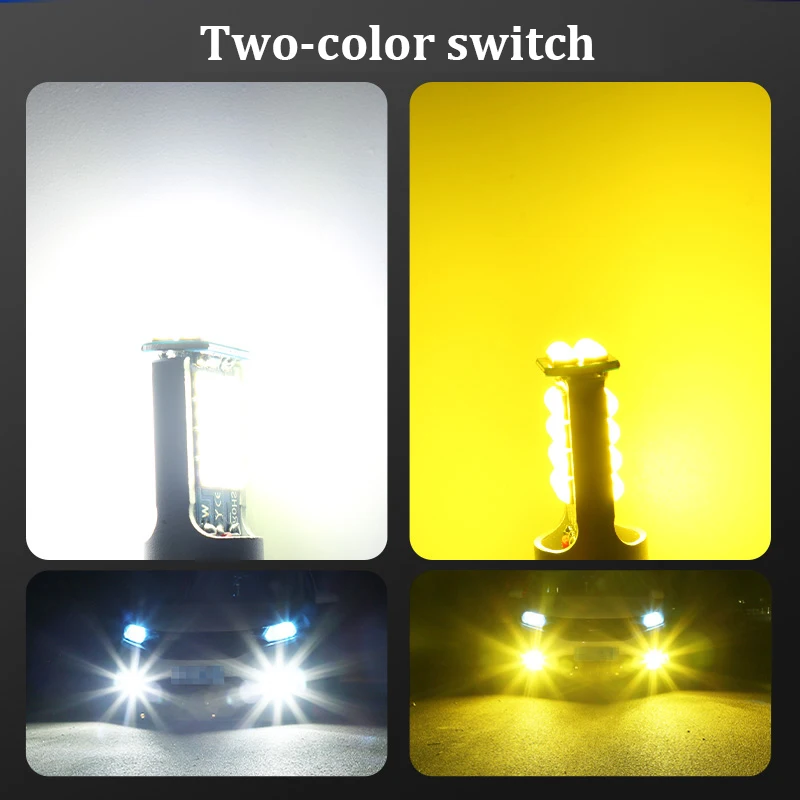 2Pcs 30LED Fog Light Bulb Dual Color Car DRL Turn Signal Reverse Brake Light Width Indicator H3 H7 H8 H11 9005 HB3 9006 H4 Bulb