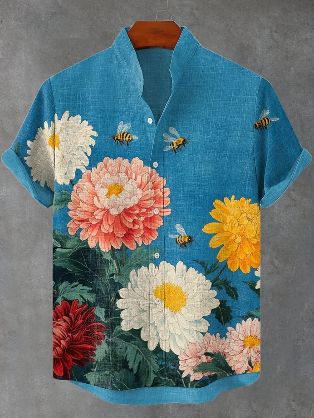 

Men's Vintage Floral Pattern Linen Shirt Fashionable Stand up Collar Short Sleeve Breathable Casual Vacation Clothing