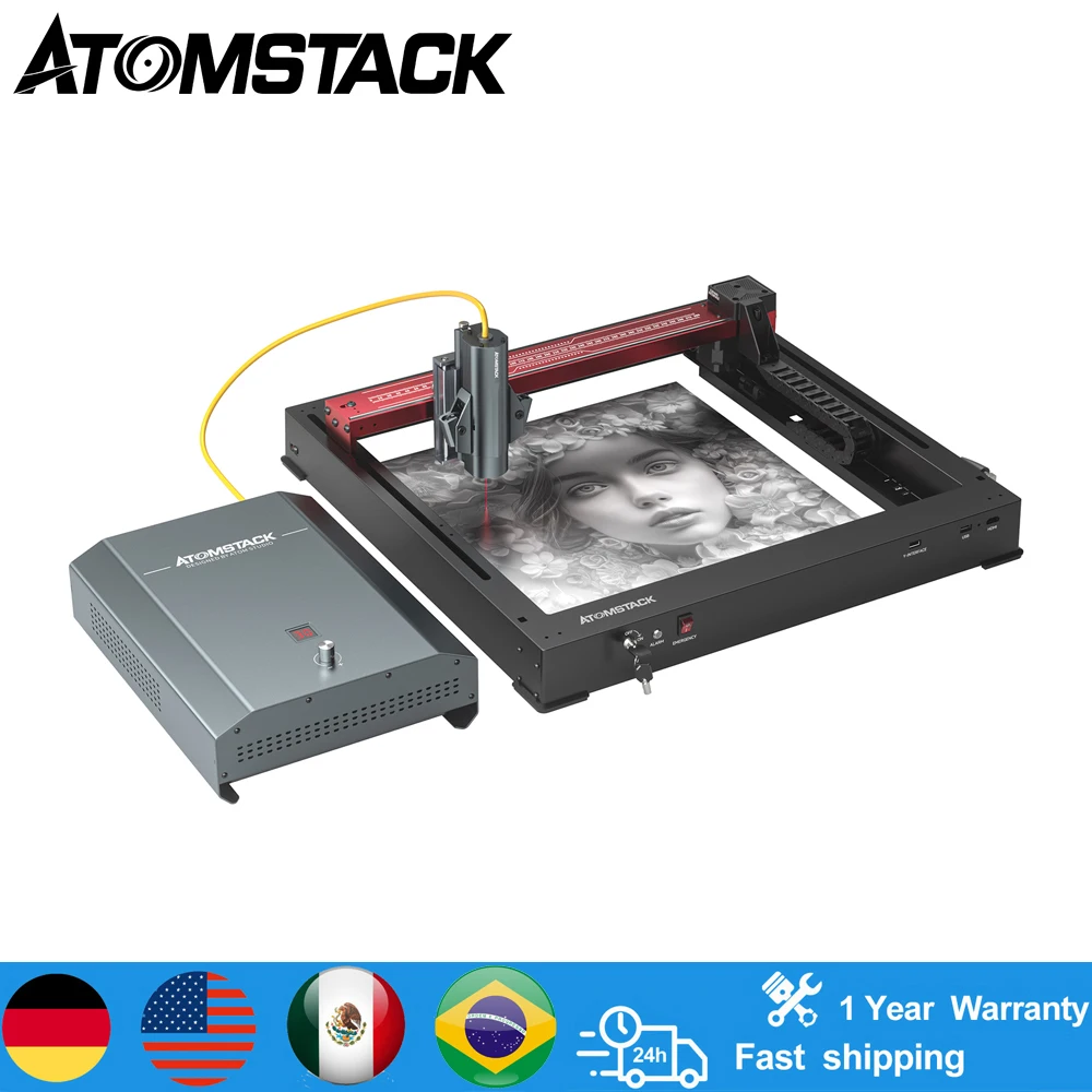 AtomStack A20 Pro 1064nm maszyna laserowa na podczerwień 20W znakowanie laserem światłowodowym maszyna grawerująca cięcie metalu grawer 40x40cm