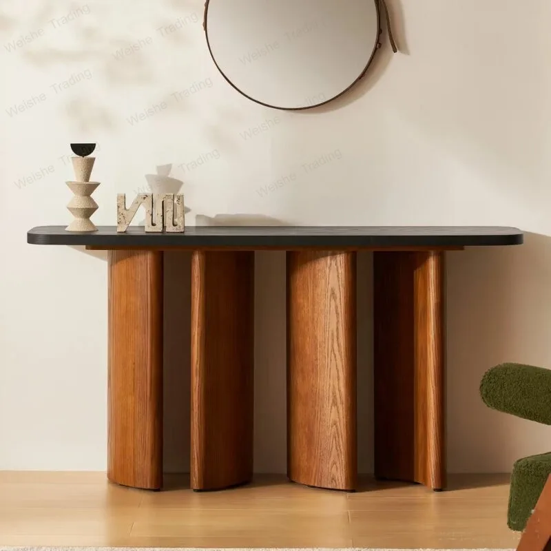 

Solid wood entrance table retro style household long table against the wall entrance table log sofa back several cases