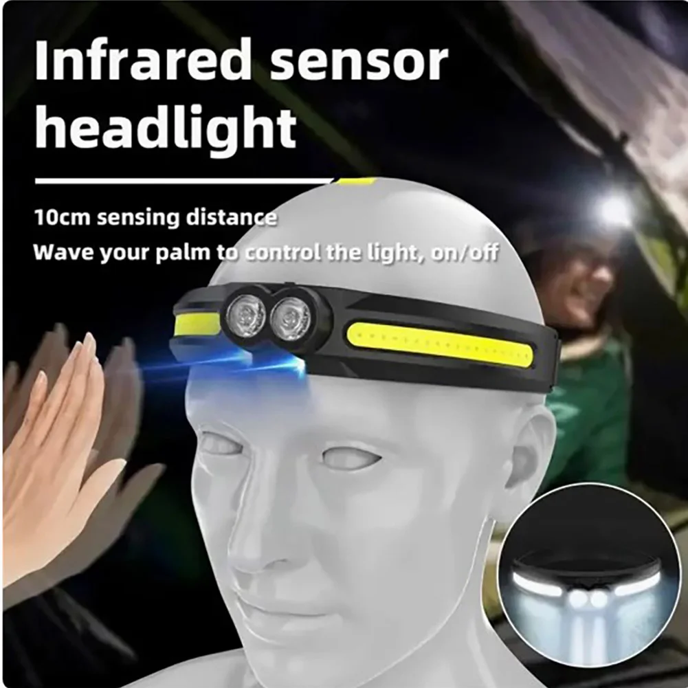 4 Lighting Modes Headlight Motion Sensor Powerful LED Headlight headlamp Head Lamp COB Flashlight Torch Head Light