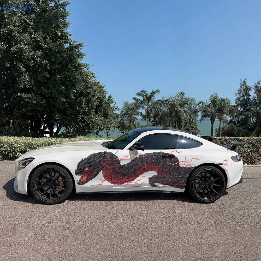 2pcs Lightning Wrapped Black Snake Car Side Wraps, Self-Adhesive PVC Waterproof & Scratch-Resistant Stickers, Car Accessory Gift