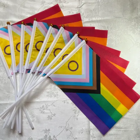 LGBT Hand Flag Rainbow Flag 14x21Cm Plastic Stick Rainbow Hand Flag Gay Lesbian Homosexual Bisexual Pride Hand Flag