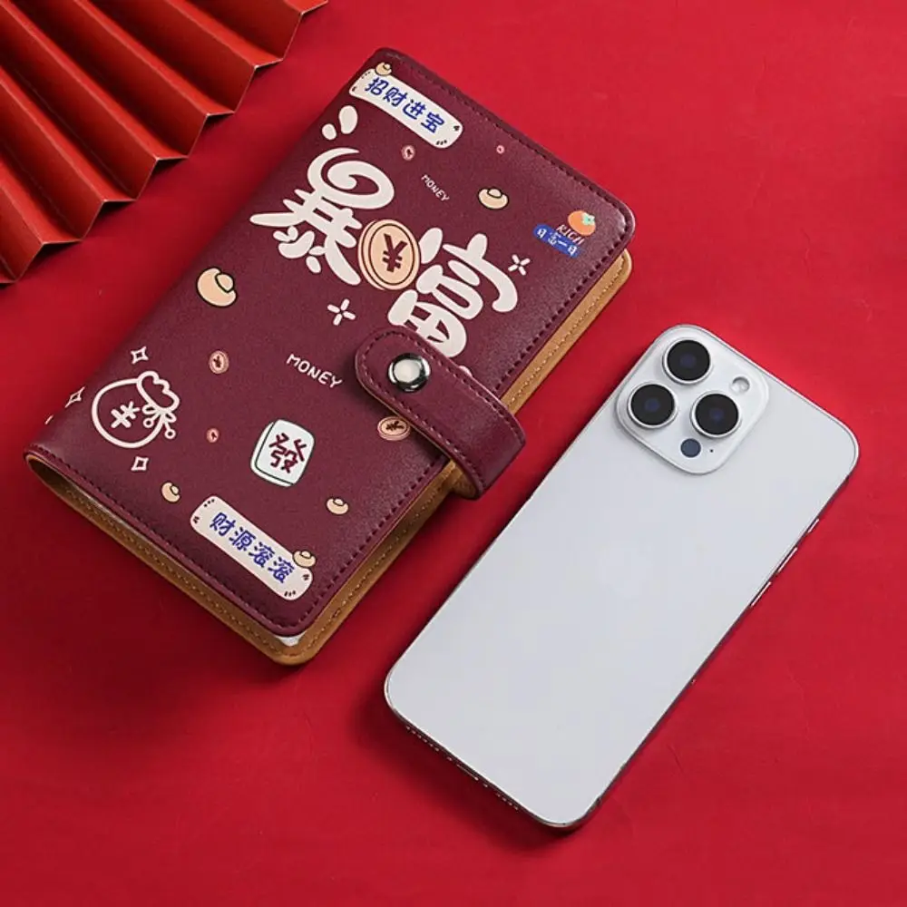 PU Leather Saving Money Binder Refillable Portable Cash Budget Binder Storage Wallet Handbook Account Book Stainless Ring Binder