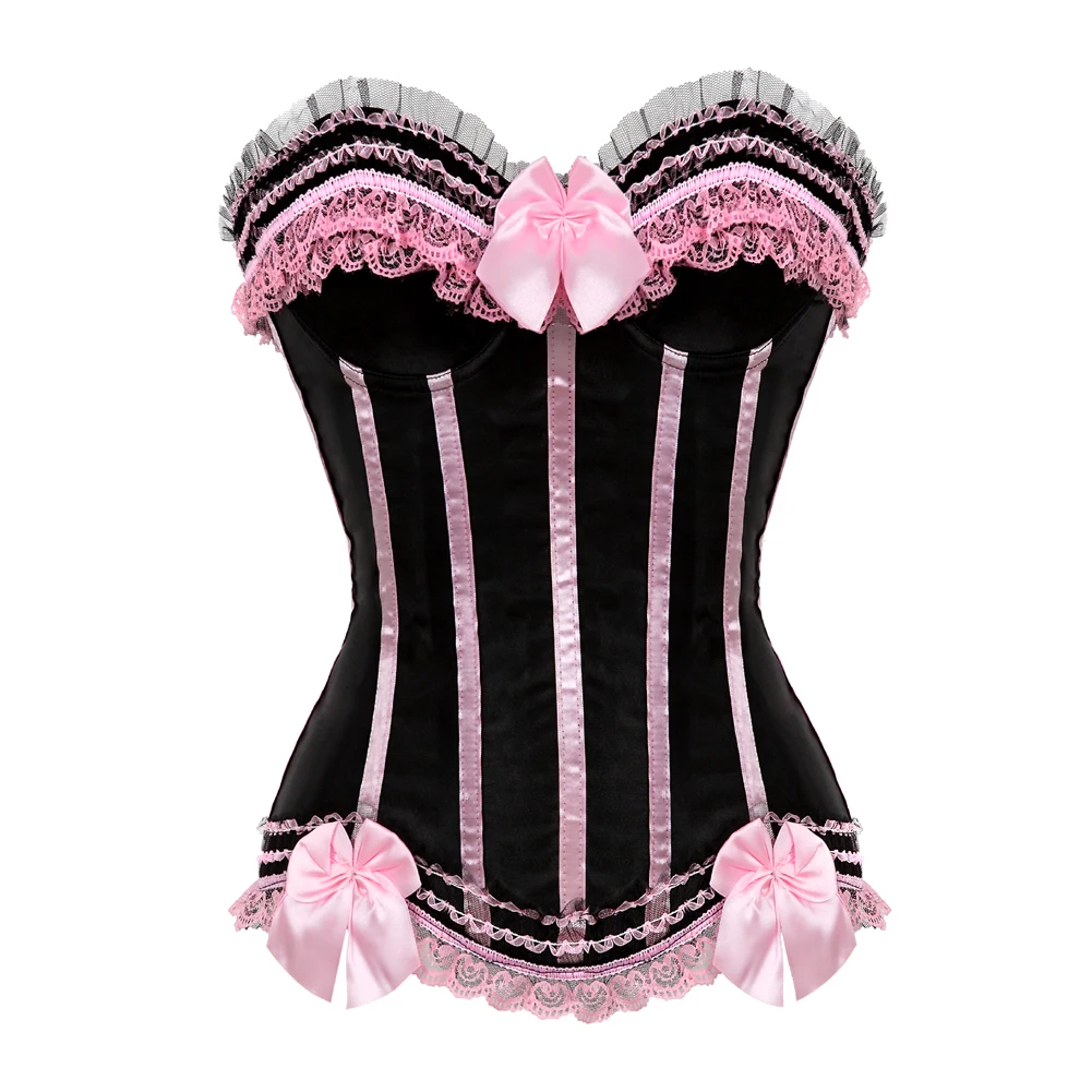 Seksowny gorset w paski z koronkowym wykończeniem na biust dla kobiet z zamkiem błyskawicznym z boku Burlesque Body Shaper Vintage Satin Bustier