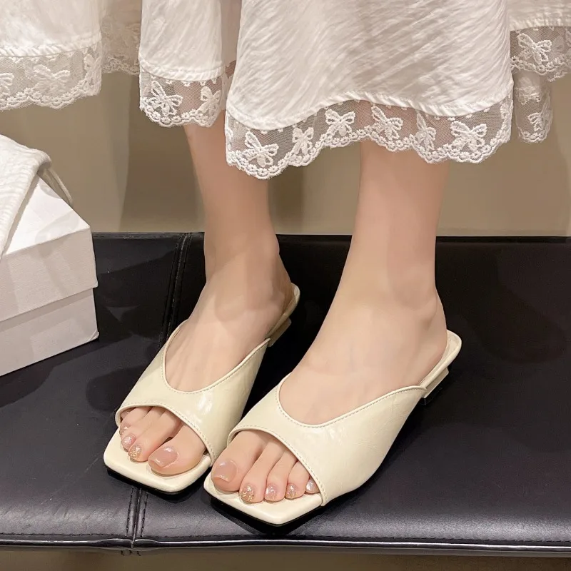 Französische minimalistische Retro-Slipper mit spitzer Zehenpartie und niedrigem Absatz für Damen, modische Sommersandalen mit dicken Absätzen. Größe 35-42