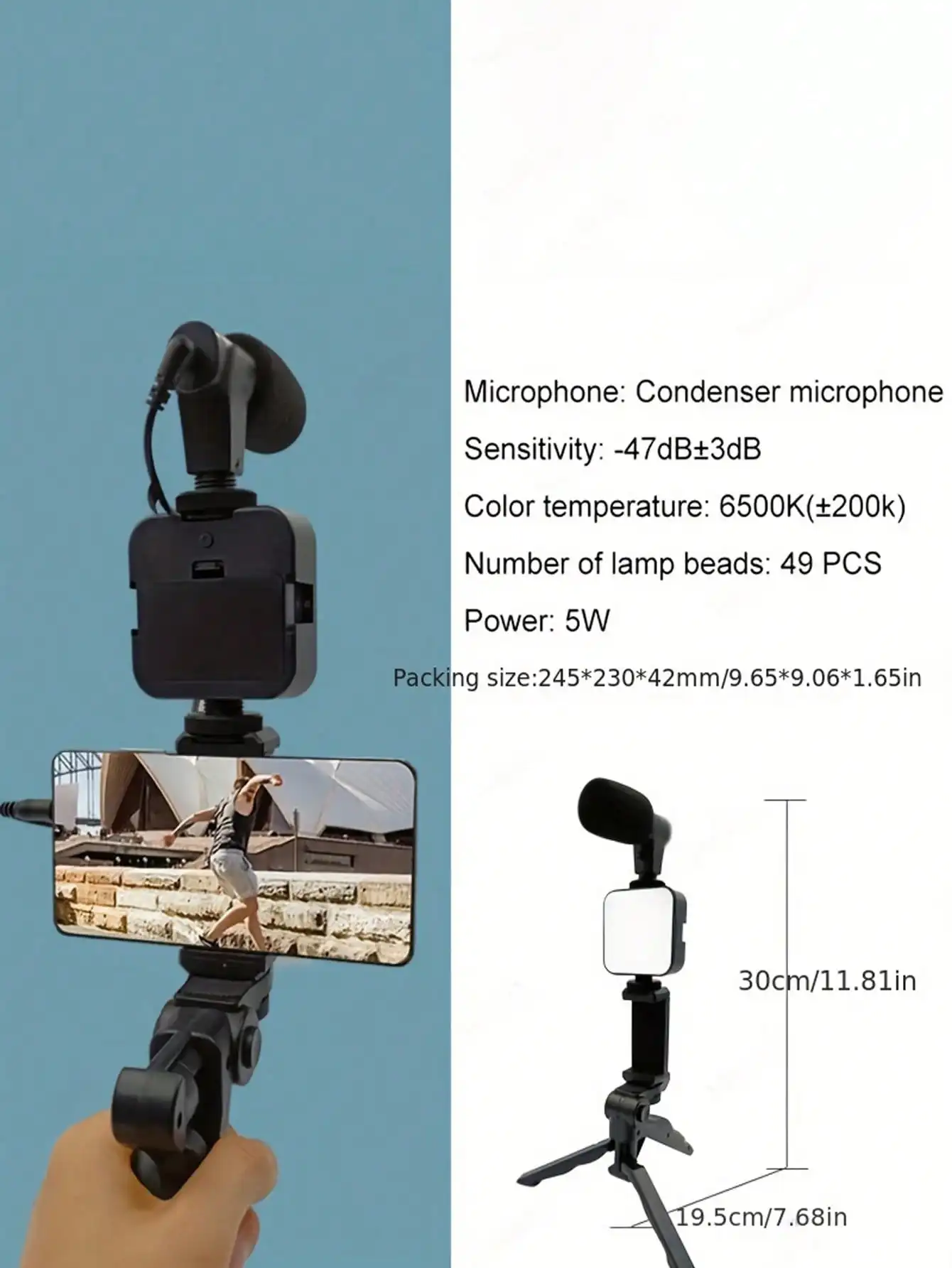 Mobile Phone Microphone Light Kit Portable Mobile Phone Tripod Fill Light Microphone Kit