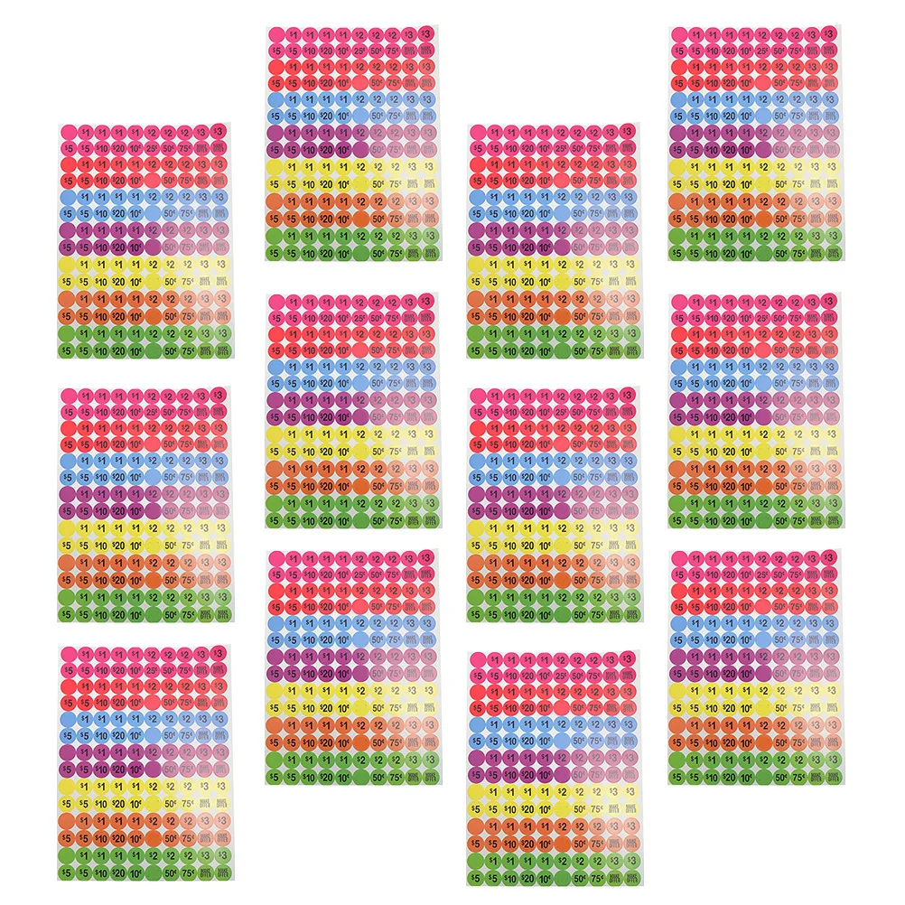 

20 листов круглых бумажных ценников, яркие цветные номерные этикетки для розничных магазинов, супермаркетов, рынков, ценники продаж