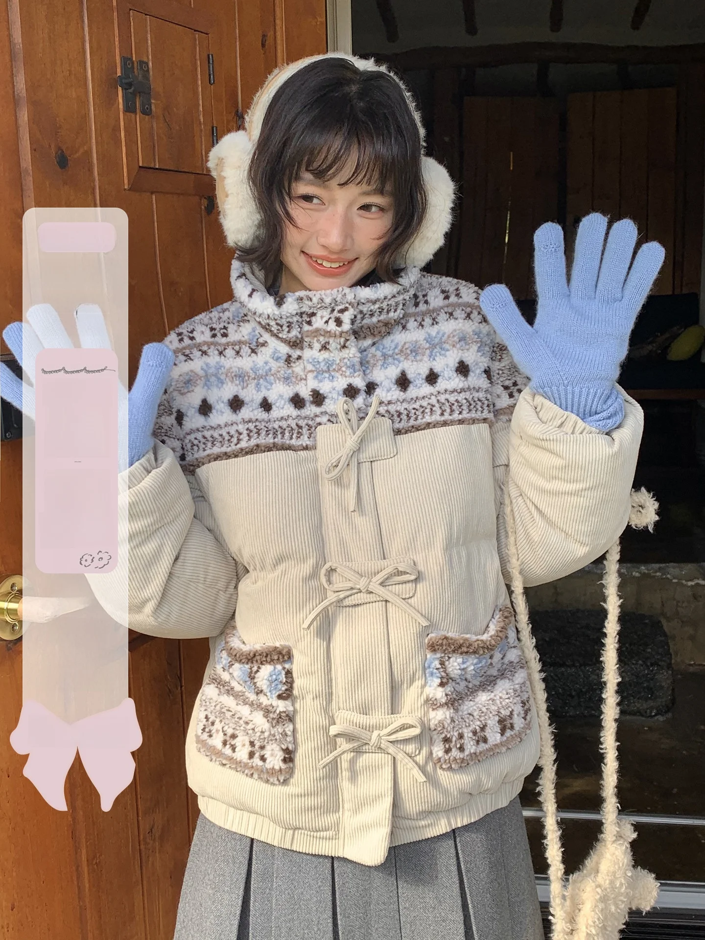 

Женская пуховая куртка с геометрическим узором, из вельветовой ткани, с отделкой из овечьего меха, теплая, с воротником-стойкой, на молнии, модная.