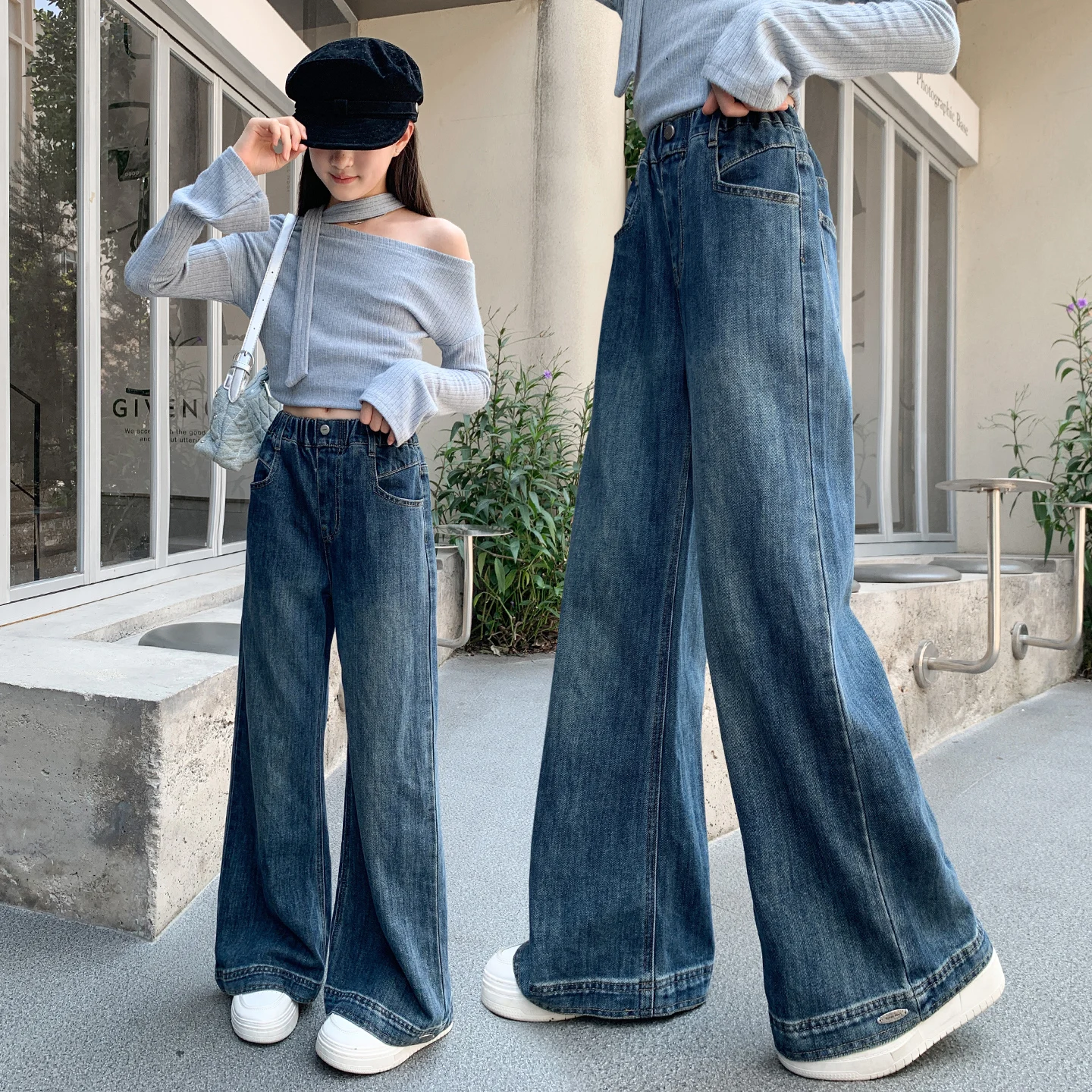 

Teenage Girls Jeans 2025 Spring Autumn Casual Fashion Loose Blue Kids Leg Wide Pants School Children Trousers 6 8 10 12 14Year