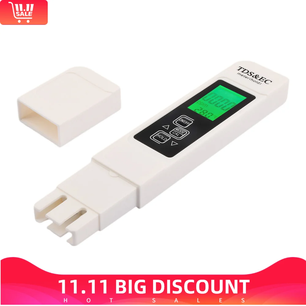 1PC White Digital Water Quality Tester Meter Range 0 9999 Multifunctional Water Purity Temperature Meter EC Tester with Battery