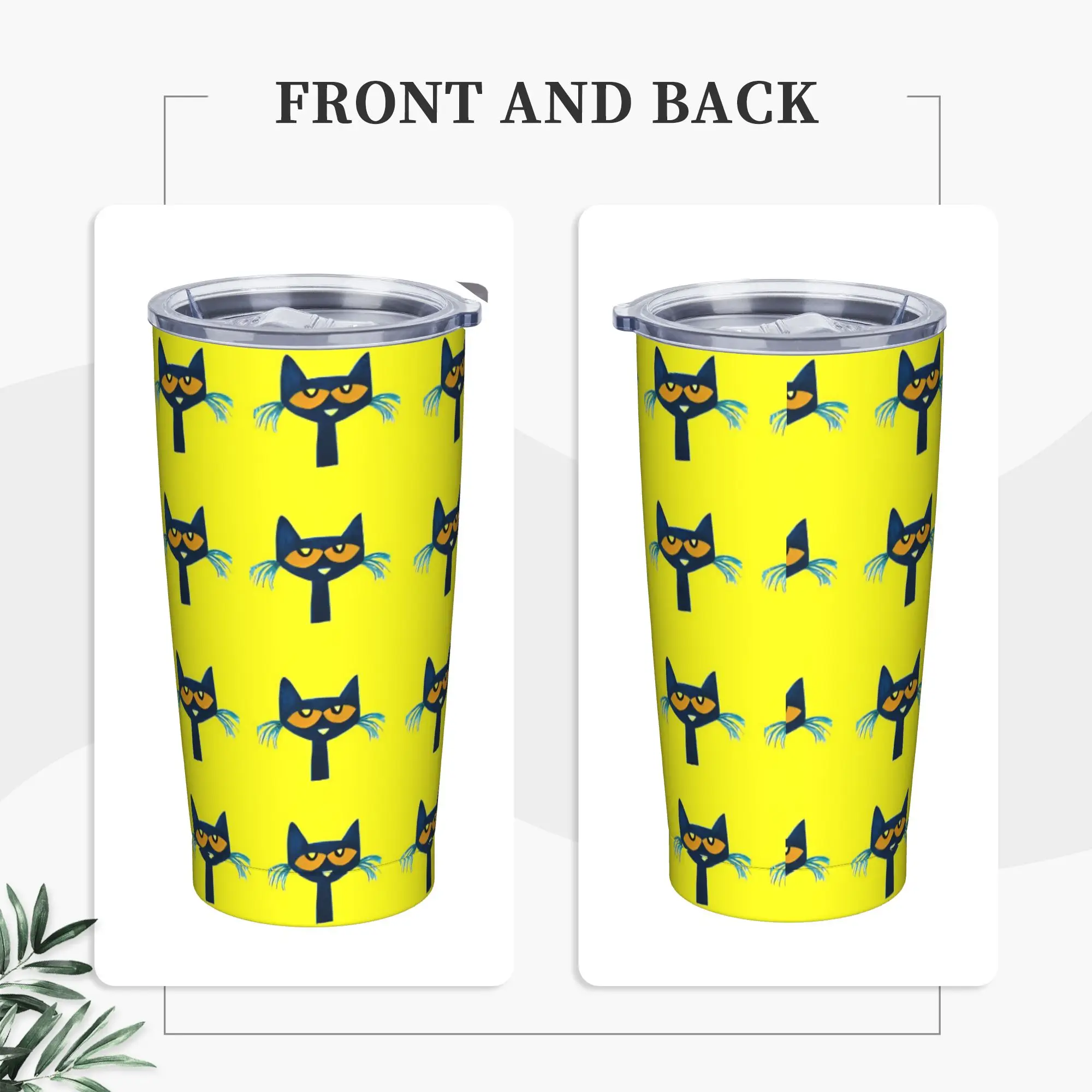 Pete the Cat Groovy Insulated Tumbler with Straws Lid Cartoon Stainless Steel Thermal Mug Office Home Car Bottle Cup, 20oz