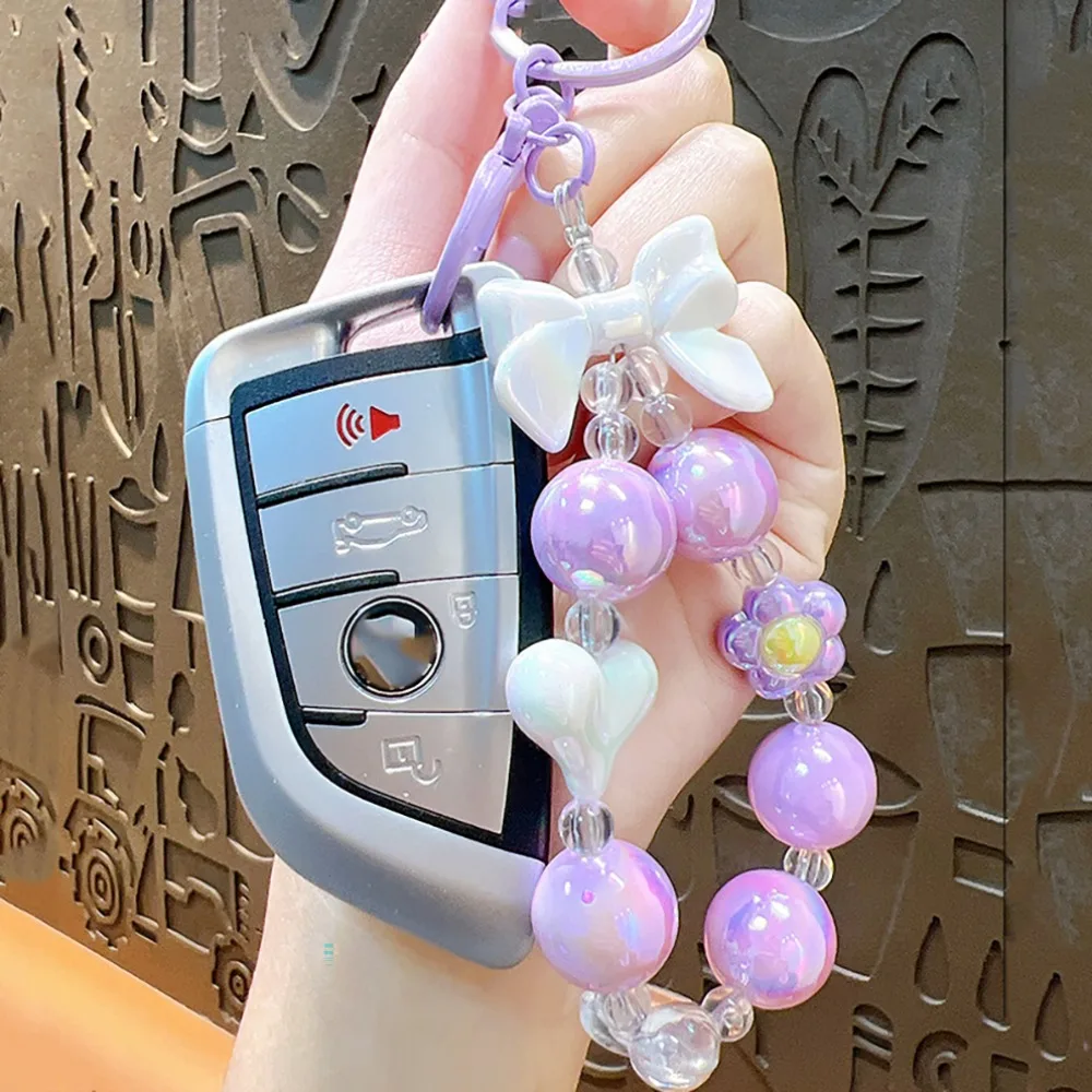 سوار مطرز بالخرز ، مضاد للخسارة ، حبل قصير للهاتف المحمول ، سلسلة زهور إبداعية ، قلب