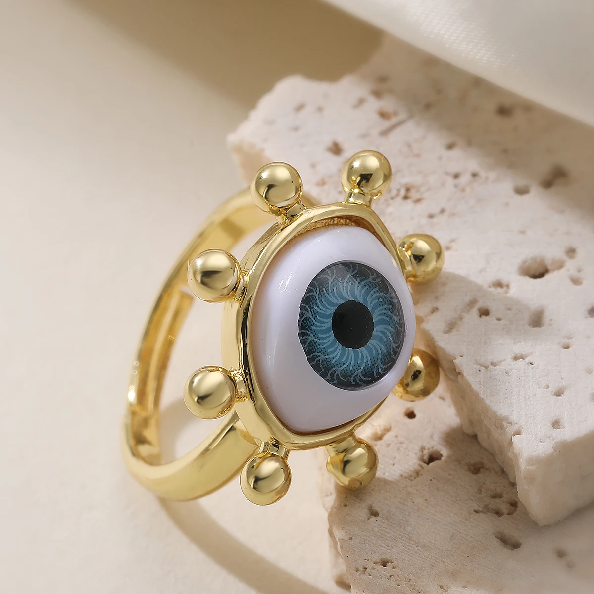 Blue Evil Eye Open Ring Vintage Lucky Protection Statement Cuff Ring Trendy INS Style Fashion Finger Jewelry For Women Men