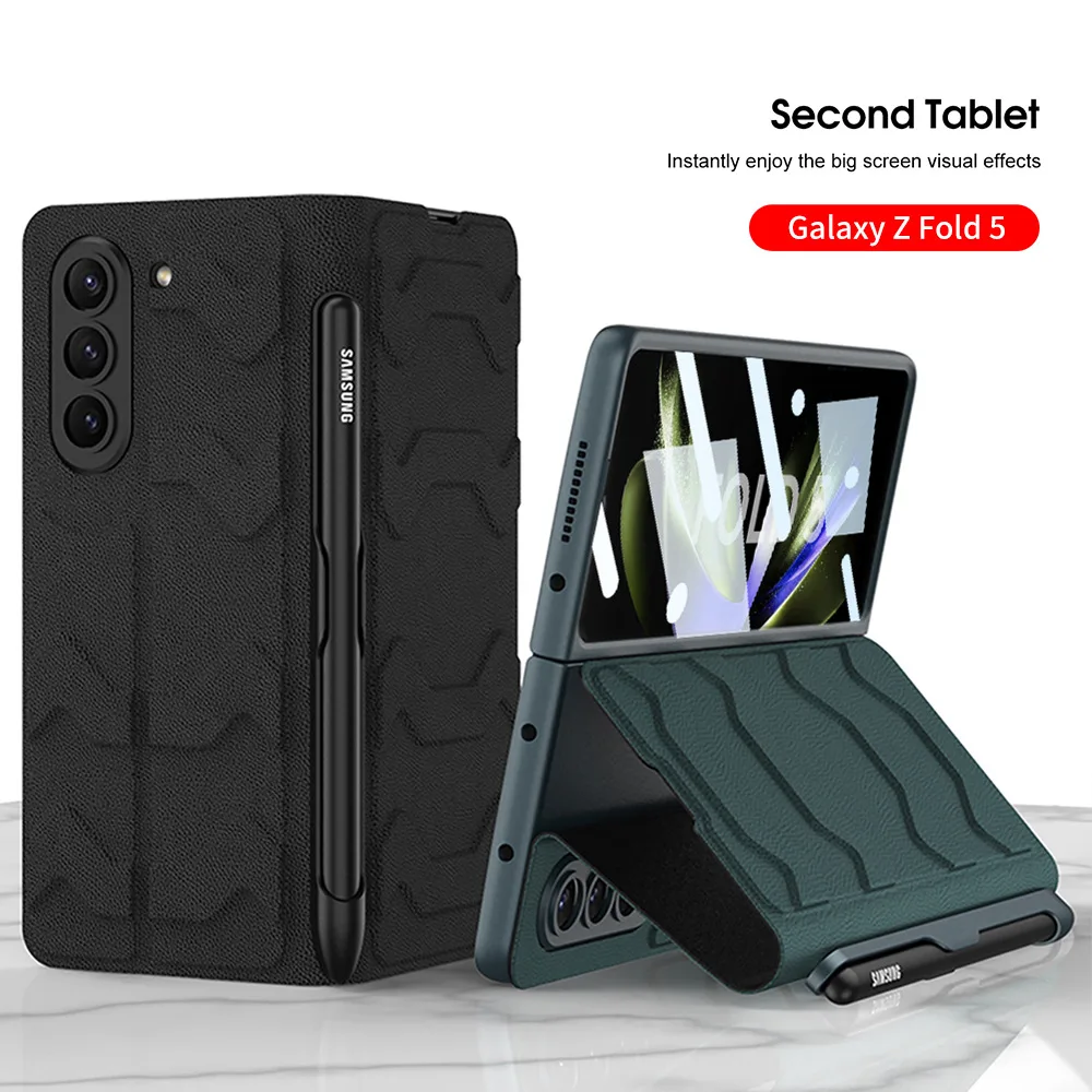 Fashion With Card Slot FlipCover Simulation Leather Case  For Samsung GalaxyZFold5 Case Film Integrated With Pen Slot phone Case