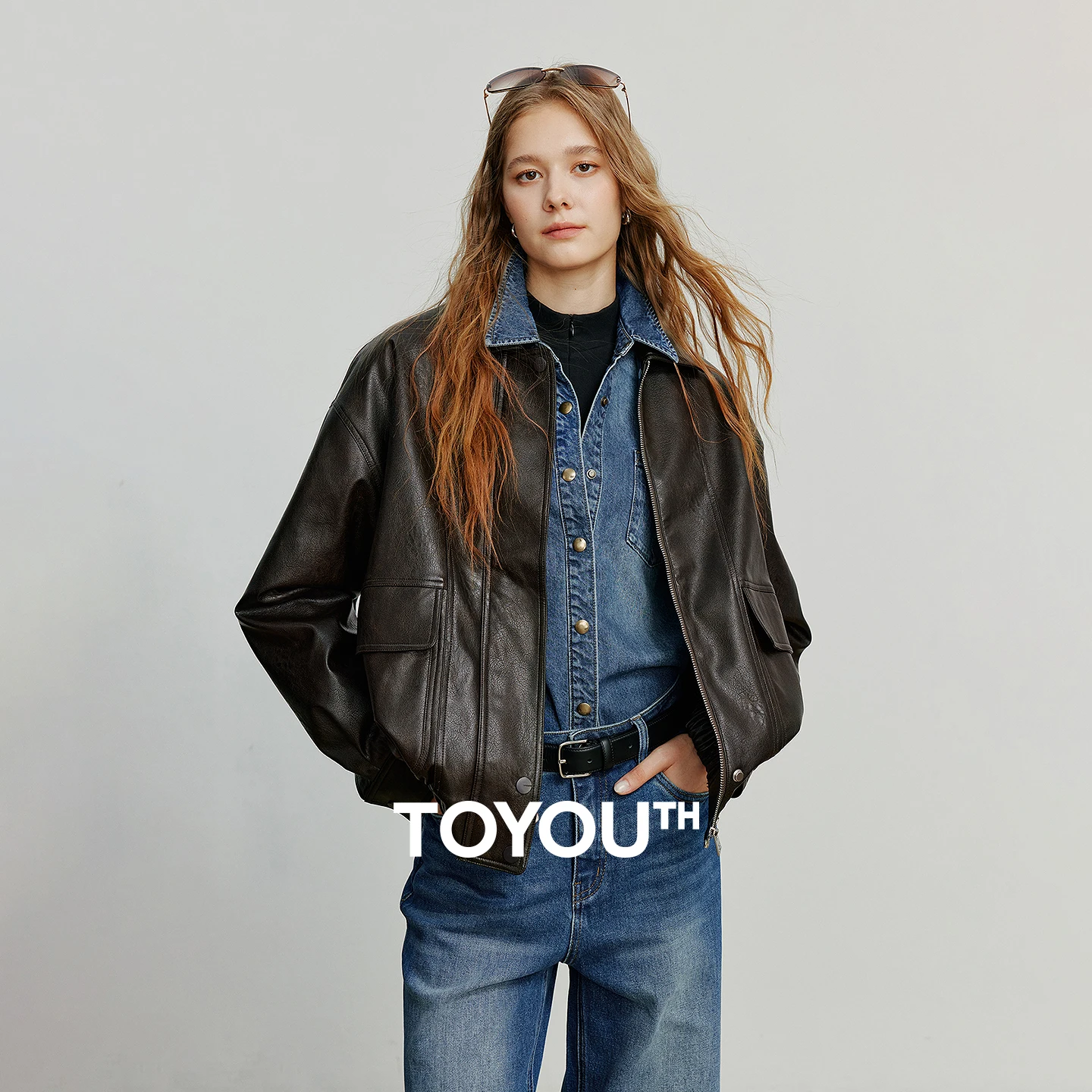 

TOYOUTH Women PU Leather Jacket 2025 Autumn New Retro Street Motorcycle Faux Leather Jacket Coat Coffee