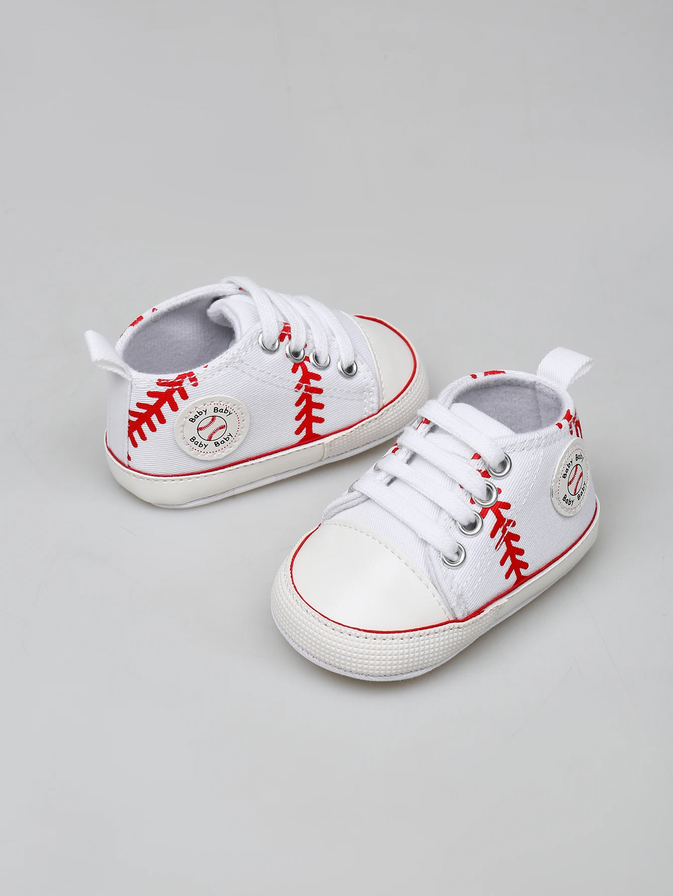 Yibubu White Baby Shoes Classic Canvas Shoes, Soft-Sole Infant Toddlers First Walker Rookie of the Year Baseball Sneakers