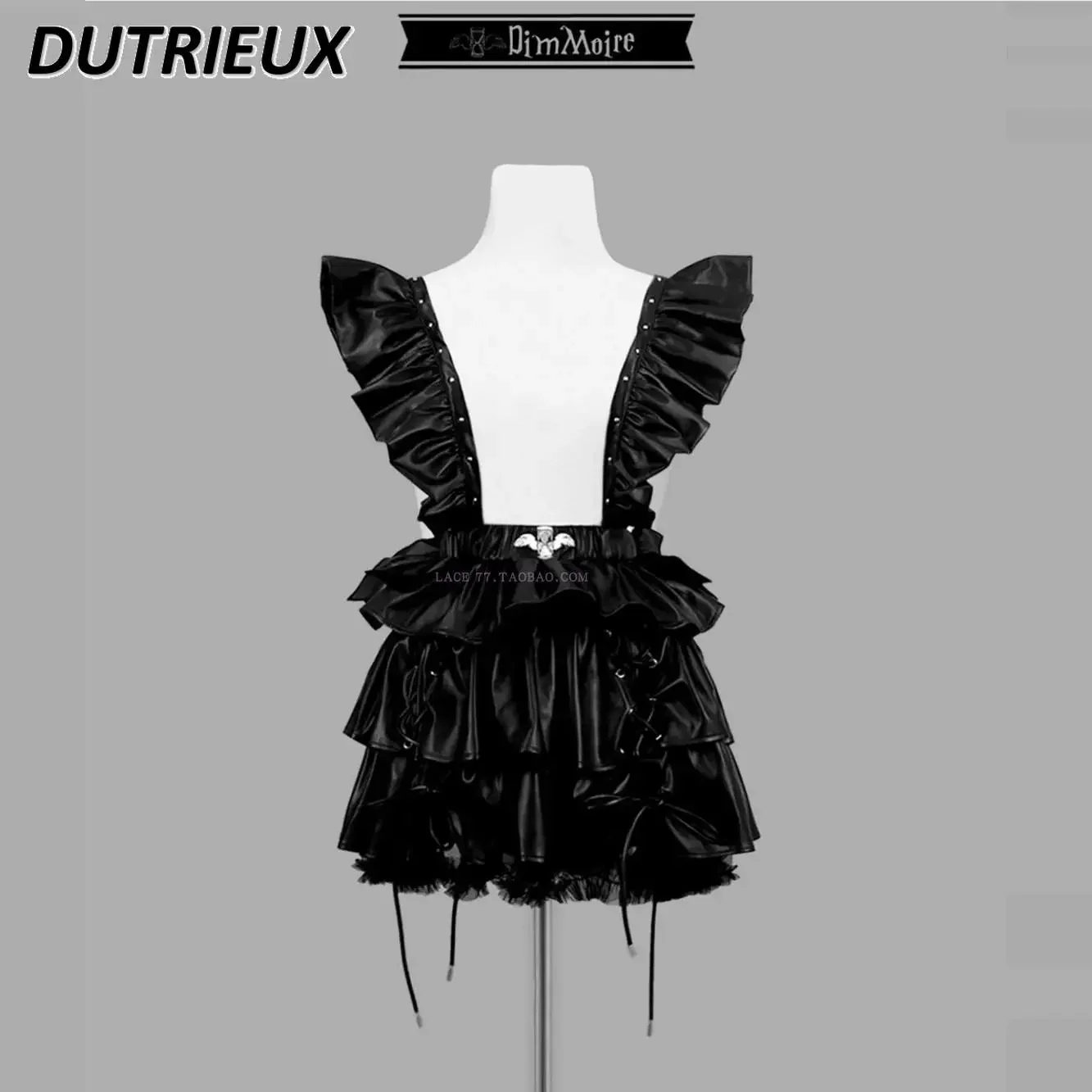 Japanese Mine Series Lolita Sweet Girl Fungus Edge Leather Detachable Strap Skirt High Waist Black Versatile Short Skirts