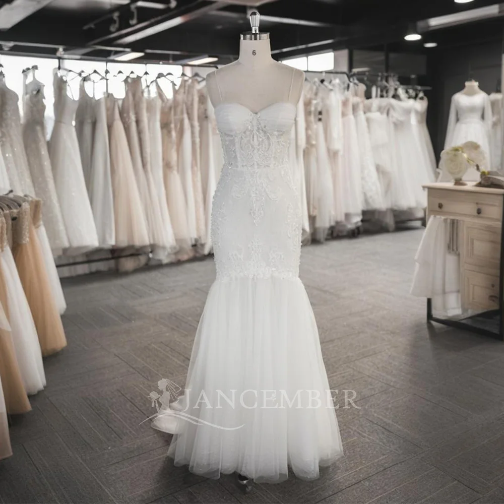 Elegant Spaghetti Straps Lace Wedding Dresses V-Neck Satin A-Line vestido de novia Bridal Gown Autumn New Vintage Simple