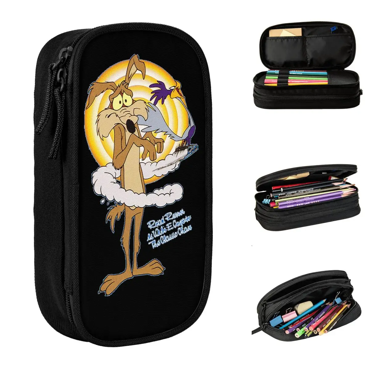 Fashion New Roadrunner Wile E Coyot Series Pencil Cases Pencil Box Pen Holder for Student Large Storage Bag Students Stationery