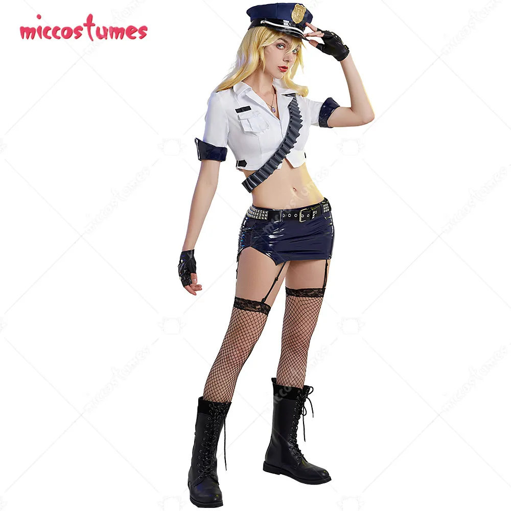 Women's Police Officer Cosplay Costume Top and Skirt Set with Complete Accessories