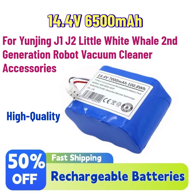 New 14.4V 6500mAh Rechargeable Batteries for Yunjing J1 J2 Little White Whale 2nd Generation Robot Vacuum Cleaner Accessories