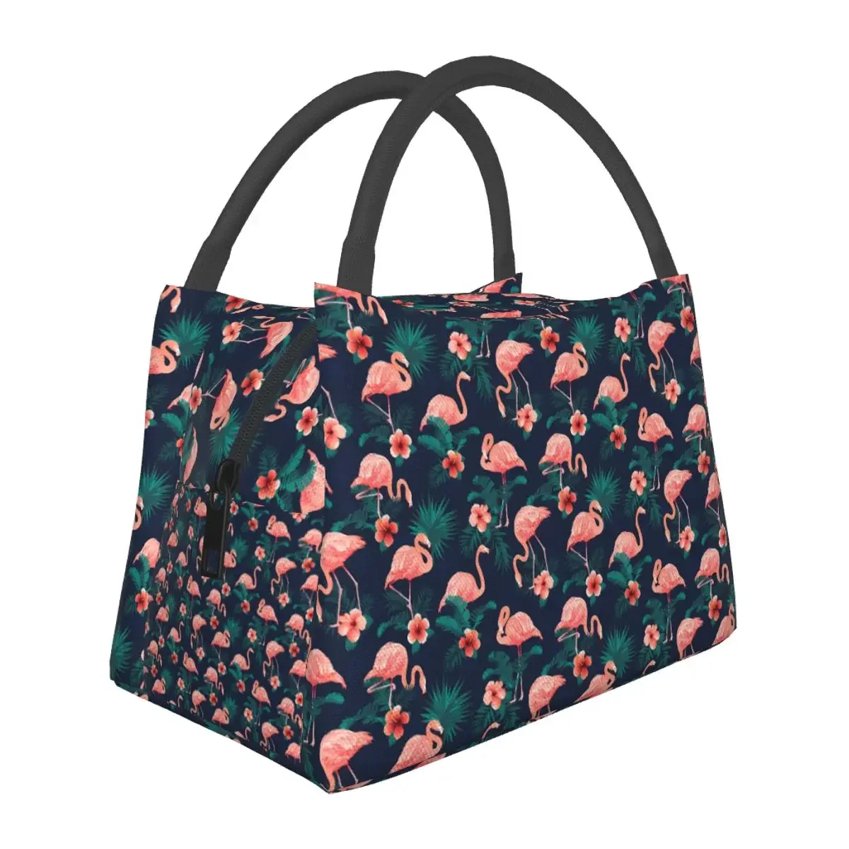 Pink Bird Lunch Bag Flamingo And Hibiscus Travel Lunch Box For Women Kawaii Print Tote Food Bags Oxford Cooler Bag