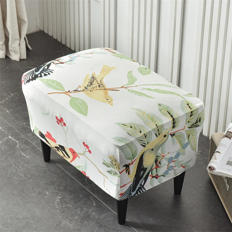 1PC Floral Printed Footstool Cover Spandex Ottoman Stool Cover Rectangular Stretch Removable Footrest Cover Living Room Home