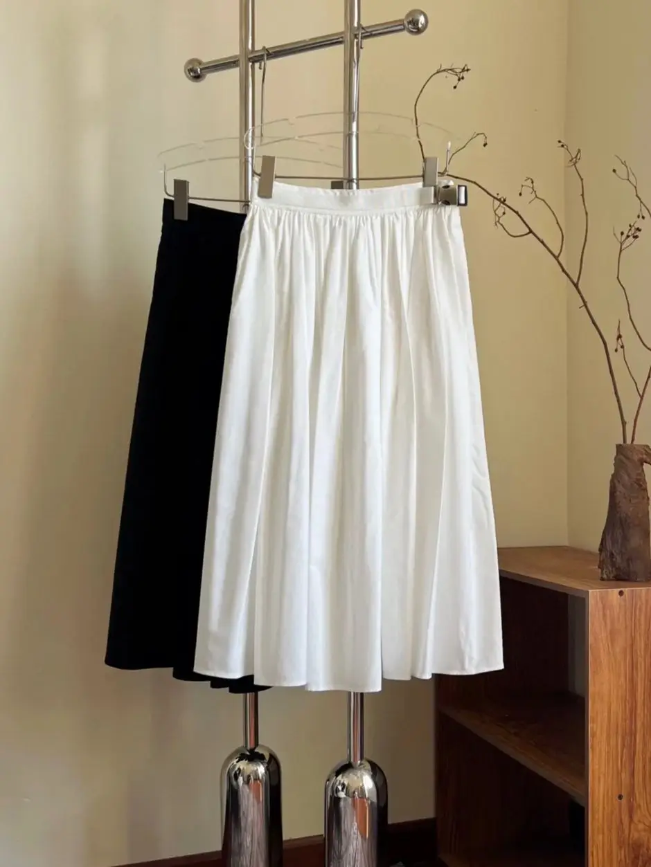 Summer casual belted pleated midi skirt