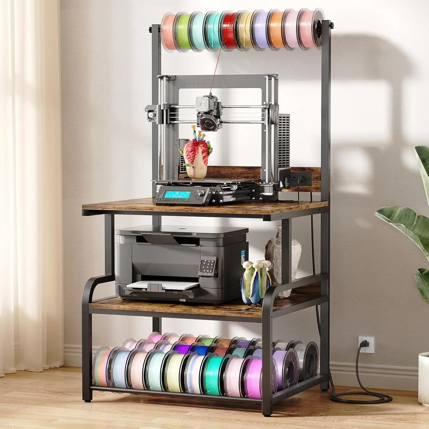 

Printer Table Stand With Charging Station Large 3d Printer Cart Rolling Storage For Workshop Office Garage
