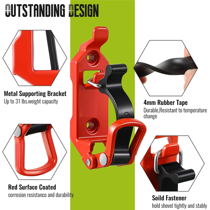 

AB33-Shovel Mount For Roof Rack, Metal Rubber Clamps, Wall Mounting Brackets, Quick Release Holder Mount Kit(4 Pcs) Red Easy To