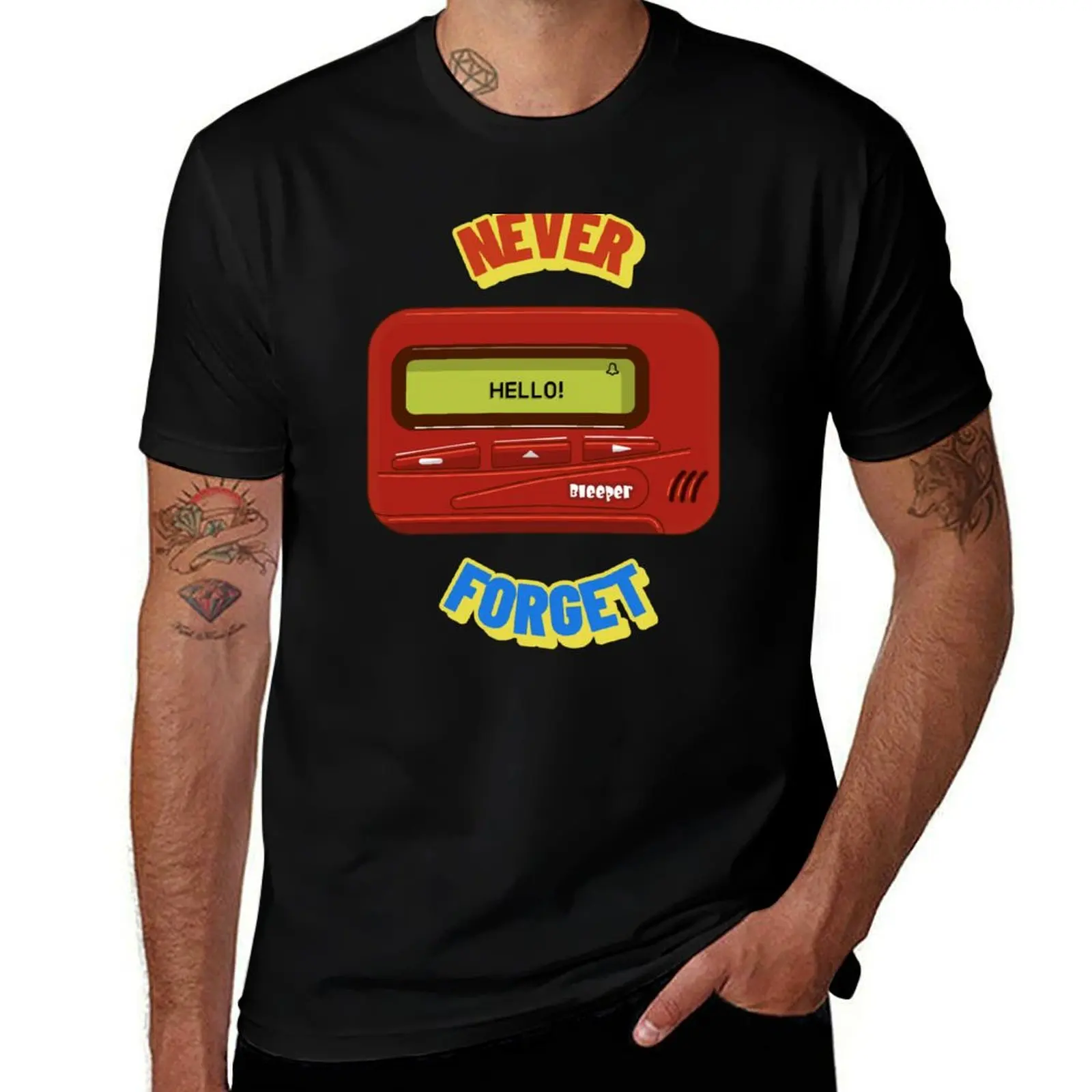 

Never Forget Pager Retro Vintage 70s 80s 90s 2000s T-Shirt for a boy essential t shirt customs luxury clothes men