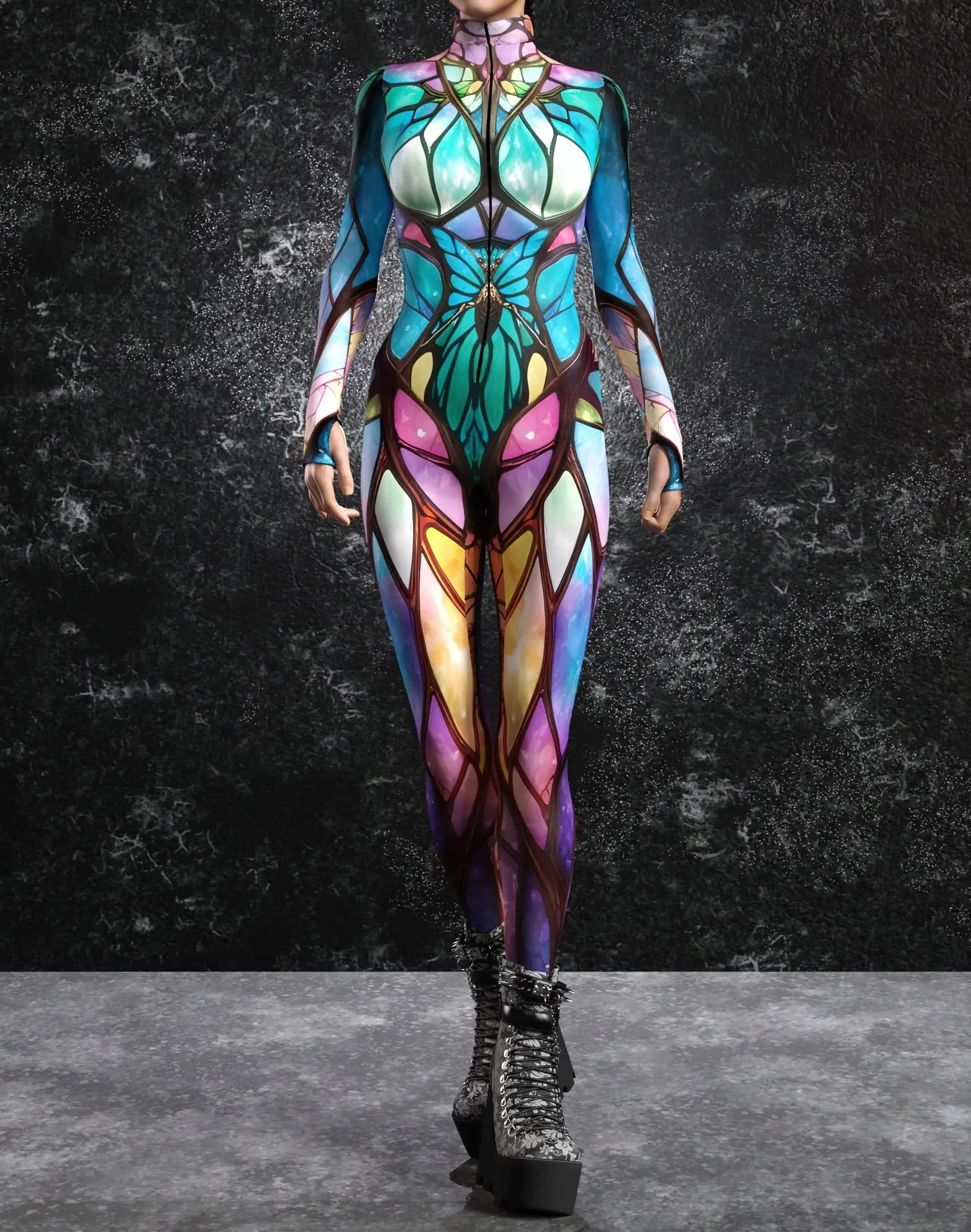 Damen Cyber 3D-Druck Festtags-Party Punk Jumpsuit Onesie Halloween Cosplay Kostüm Bodysuit Performance Steampunk Romper – Detail 10