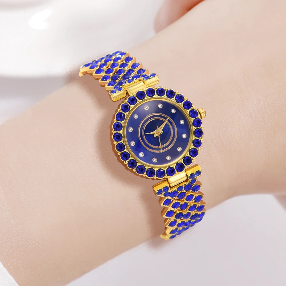 Ladies Blue Watch 6PCS/Set Fashionable Blue Dial Quartz Wristwatch Alloy Strap Watch Butterfly Element Jewelry Set Gift For Her