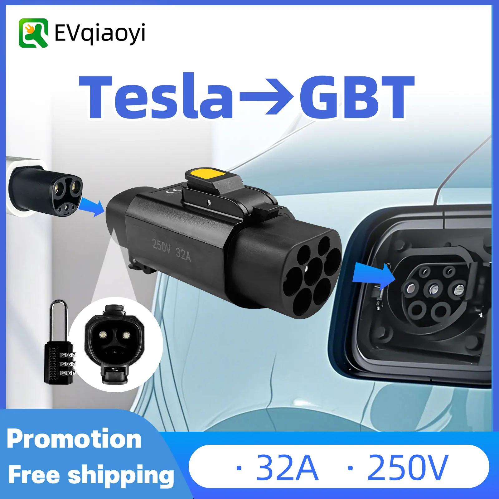 

Адаптер EVqiaoyi NACS-GBT, зарядное устройство Tesla 32 А на GB/T с защитой от кражи, совместимый с зарядными станциями Tesla NACS