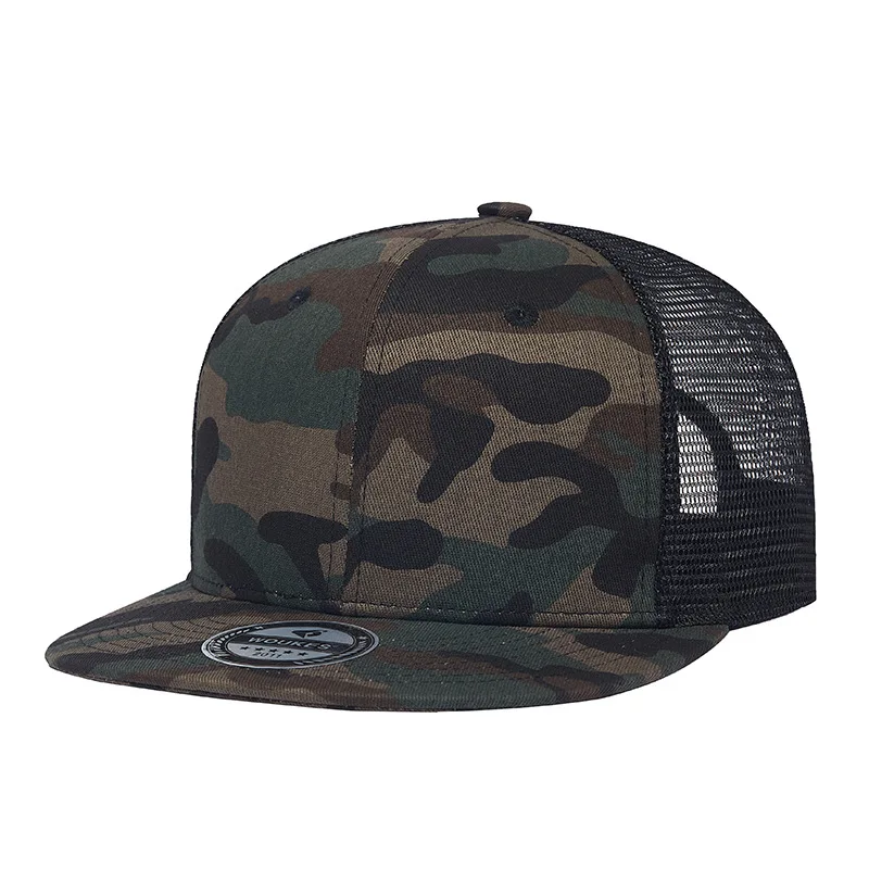 Custom Logo Summer Camouflage Printed Cotton Hip Hop Cap Men and Women Fashion Baseball Hat Adjustable Flat Edge Trucker Hats