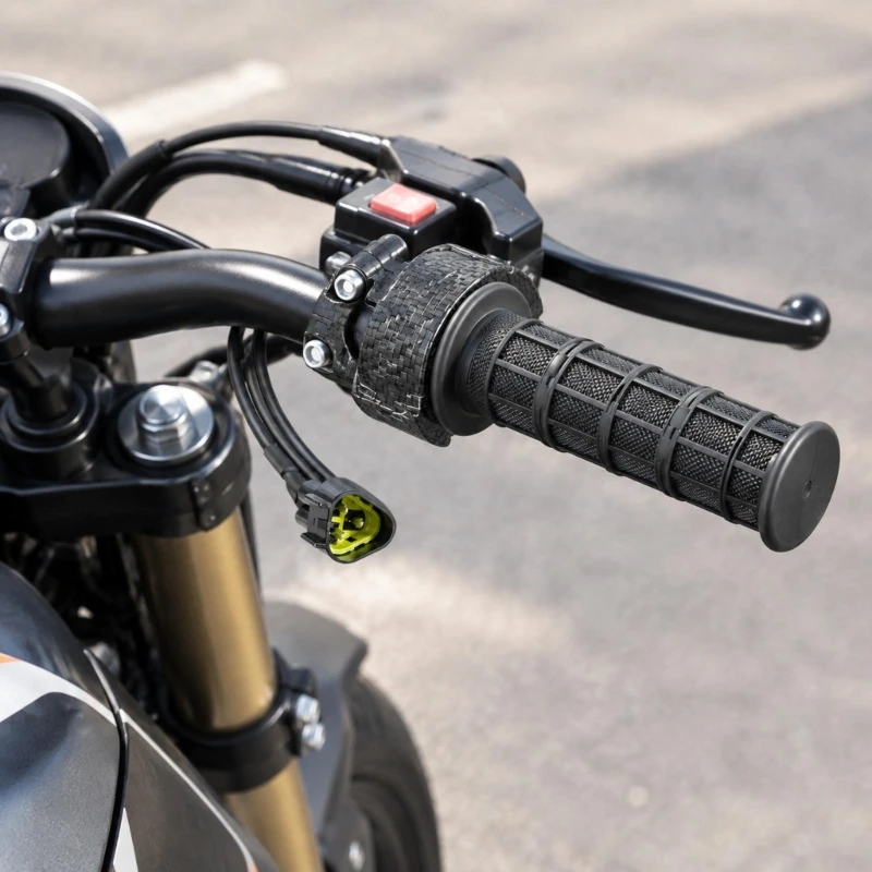 Cable-Connected Twist Grip Assembly for Electric Motorcycles with Textured Rubber Grips,Model-Specific Mounting Positio