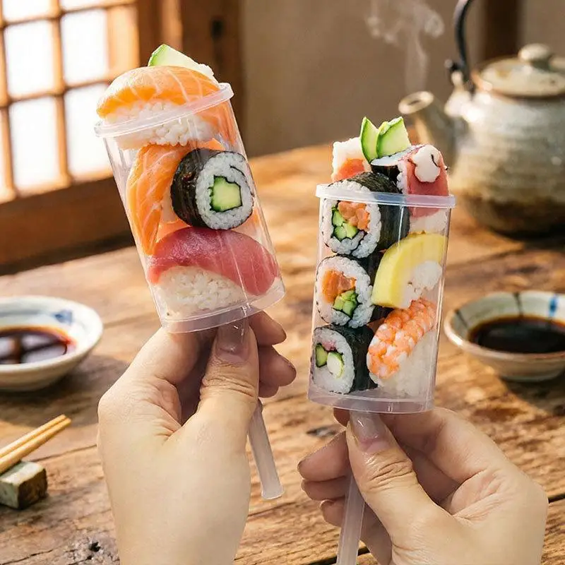 ●10/20Pcs Disposable Sushi Push Box Empty Food Grade Sushi Mold Push Up Bucket Package Box Cylinder Shaped Push Cake Pops Box