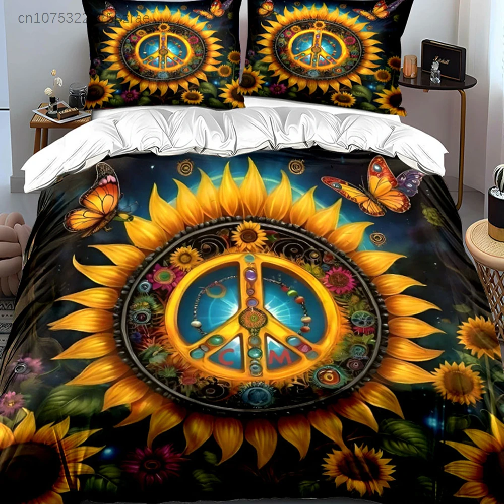 Peaceful Sunflower Art Decor Multiple Sizes kid's And adults' Bedroom Exquisite 3PC Bedding set, Gift
