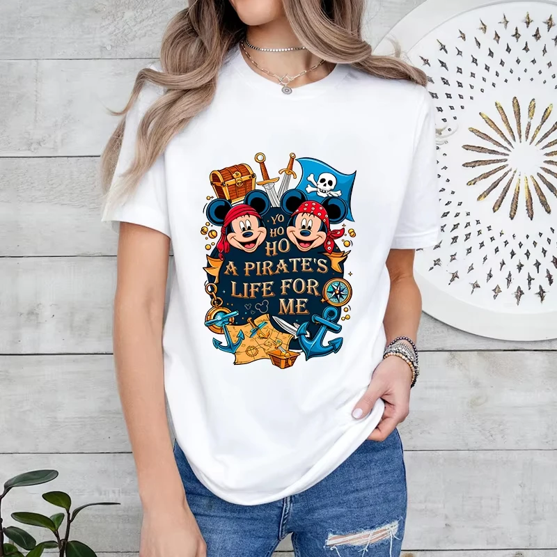 

A Pirates Life for Me Disney Adventure Printed Women's T-Shirt Pure Cotton Short Sleeve Casual Top Summer Women's Clothing
