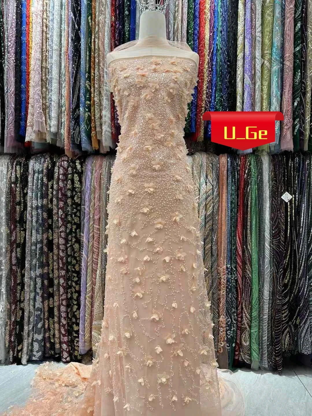 5Yards 2025 Latest Best Quality Delicate Very Soft Embroidered 3D Tulle lace with Stones fabric For Wedding Dress U_GE5278