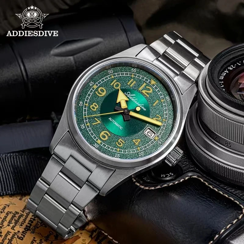 ADDIESDIVE Luxury Business Men Automatic Mechanical Watch Sapphire Glass 316 Stainless Steel NH35 Movement Green dial Watch 39mm